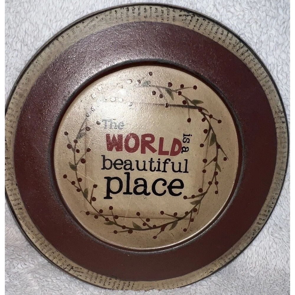 Barbara Lloyd Sign plate "The World Is A Beautiful Place" Hand Painted Primitive